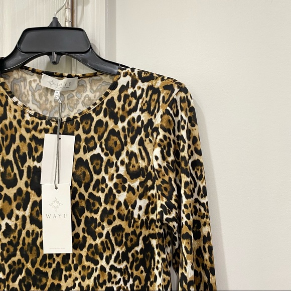 NWT Wayf Leopard Print Crew Neck Long Sleeves Crop Top Tan/Black Size Medium M - Picture 5 of 10